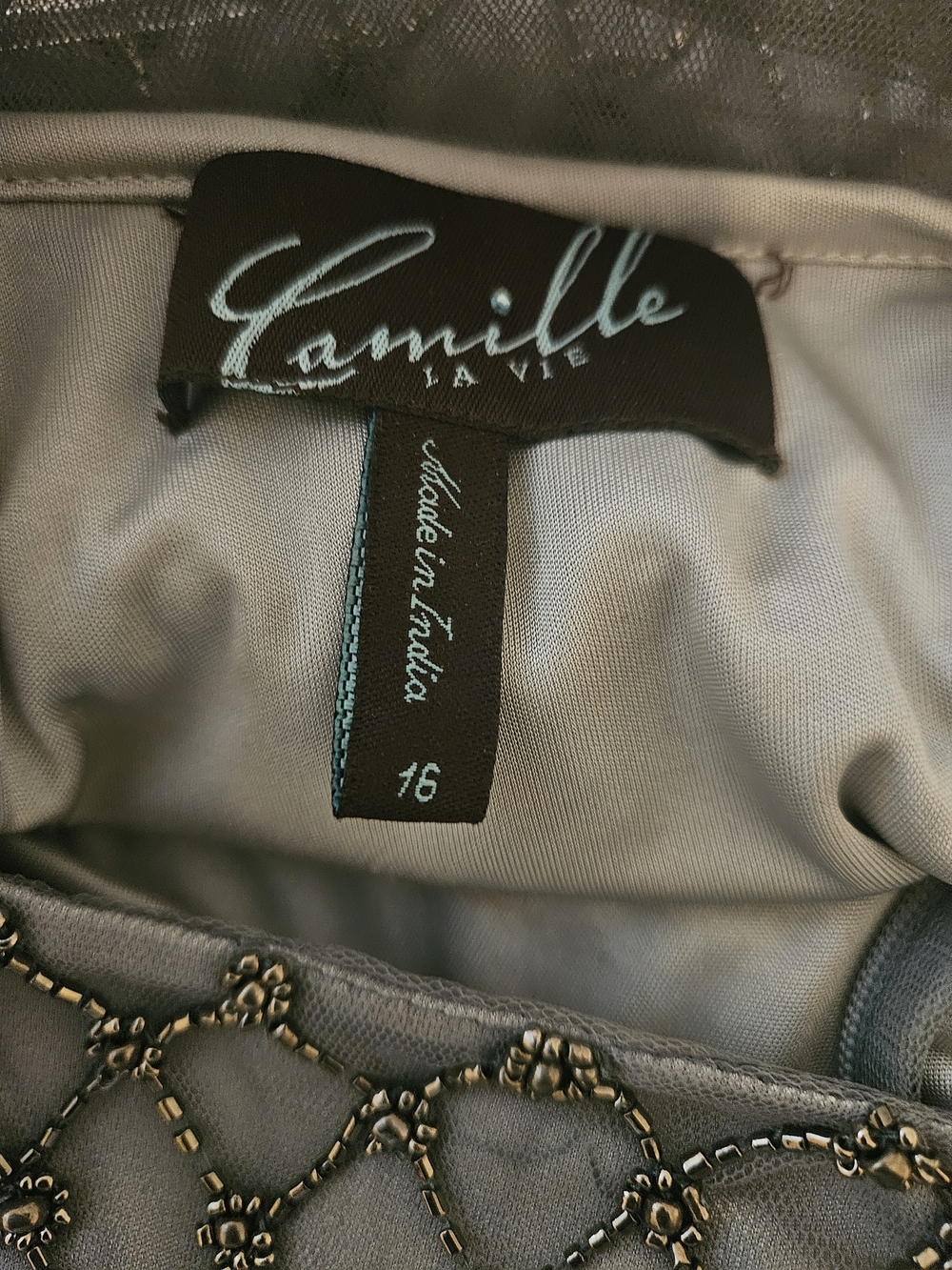Camille La Vie Gray Beaded Wedding Dress